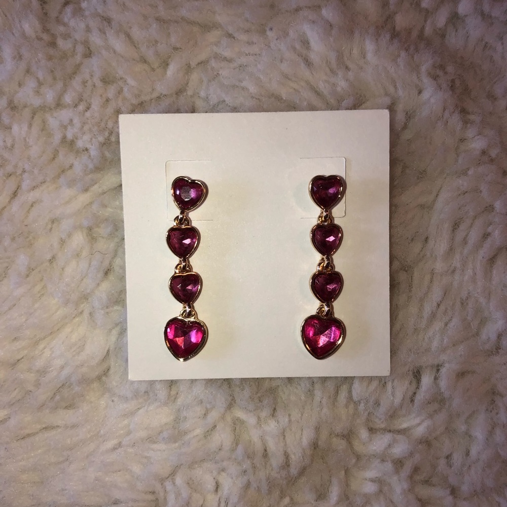 Pink and gold heart dangle earrings